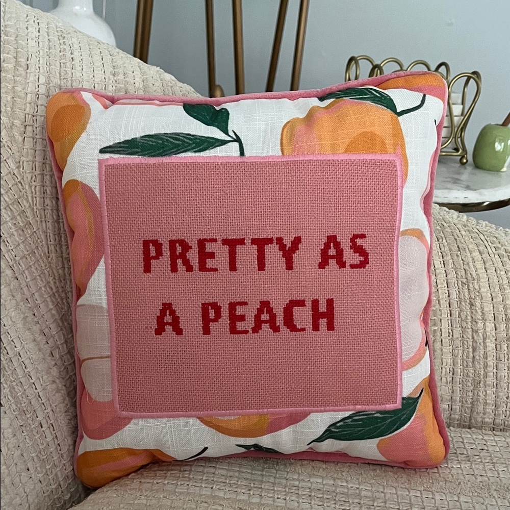 Pretty as a peach needle point pillow